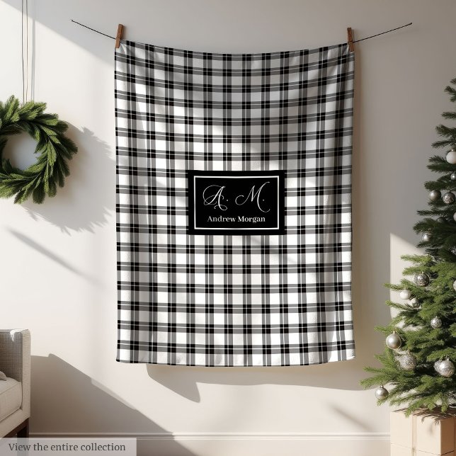 Grey Hues Rustic Black White Plaid Blanket for Him Fleecedecke (Grey Hues Rustic Black White Plaid Blanket for Him)