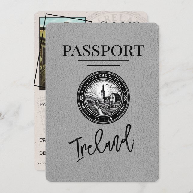 Grey Ireland Passport Save the Date (Vorne/Hinten)