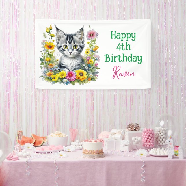 Grey Kitten Themed Girl's Birthday Party Einladung Banner (Party)