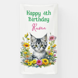 Grey Kitten Themed Girl's Birthday Party Einladung Banner