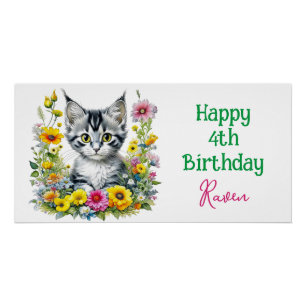 Grey Kitten Themed Girl's Birthday Party Einladung Poster
