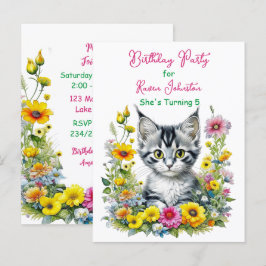 Grey Kitten Themed Girl's Birthday Party Einladung Postkarte