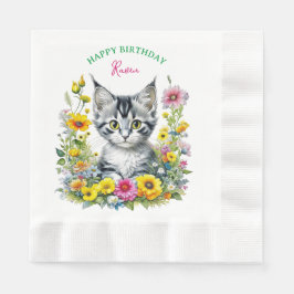 Grey Kitten Themed Girl's Birthday Party Einladung Serviette