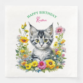 Grey Kitten Themed Girl's Birthday Party Einladung Serviette