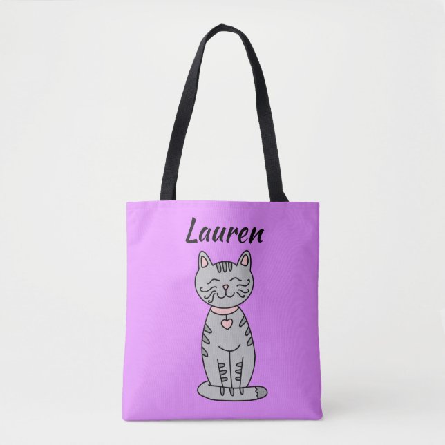 Grey Kitty Cat Personalisiert Tote Bag (Vorderseite)