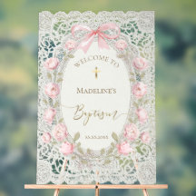 grey lace peonies frame Baptism welcome