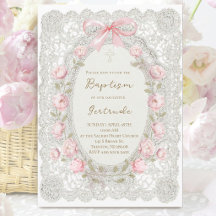grey lace pink peonies Baptism girl