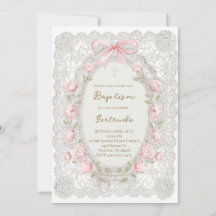 grey lace pink peonies Baptism girl
