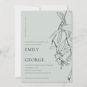 GREY LINE DRAWING FLORAL WE TIED THE KNOT INVITE DANKESKARTE