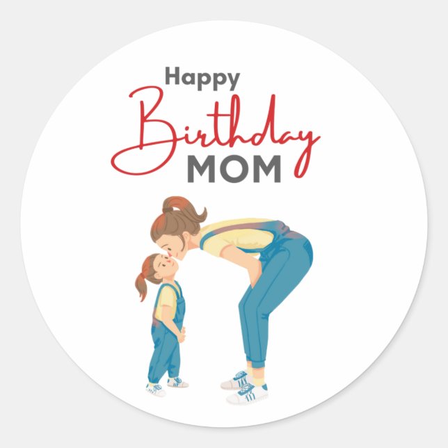 Grey Minimalist “Happy Birthday Mom” Graphic Runder Aufkleber (Vorderseite)