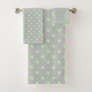 Grey Mint Green Polka Dot Badhandtuch Set