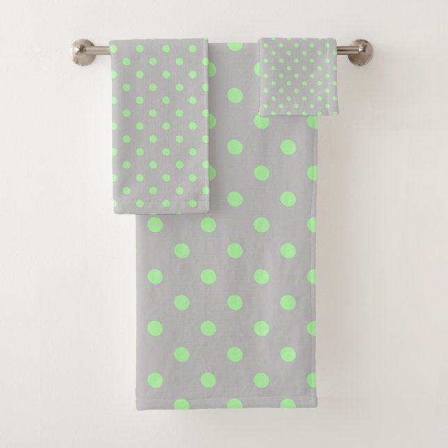 Grey Mint Green Polka Dot Badhandtuch Set (Insitu)