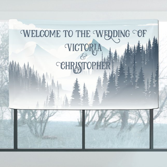 Grey Mountain Fog Forest Wilderness Winter Wedding Banner (Von Creator hochgeladen)