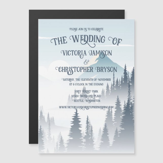 Grey Mountain Fog Forest Wilderness Winter Wedding Magneteinladung (Vorne/Hinten)