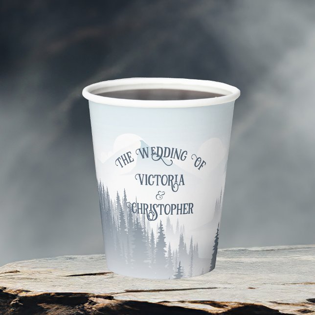 Grey Mountain Fog Forest Wilderness Winter Wedding Pappbecher (Von Creator hochgeladen)