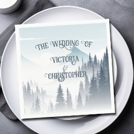 Grey Mountain Fog Forest Wilderness Winter Wedding Serviette