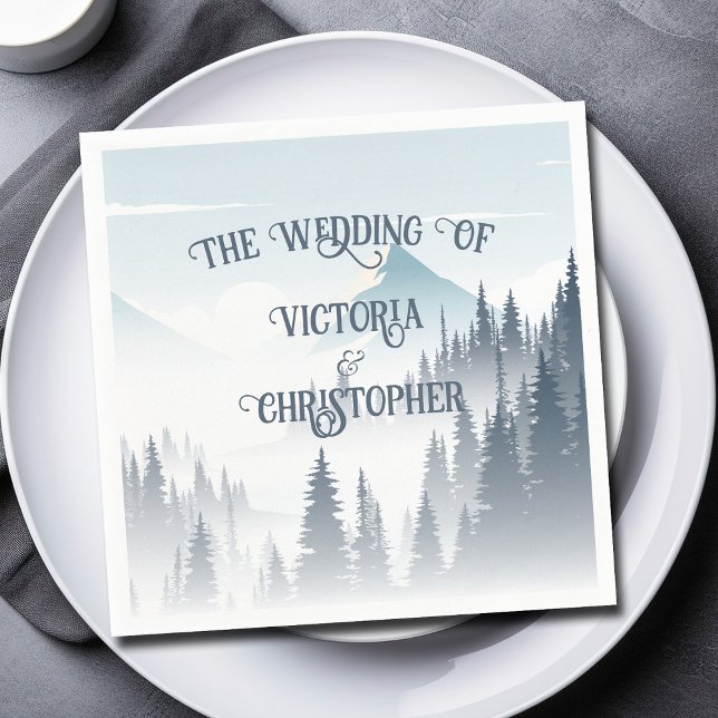 Grey Mountain Fog Forest Wilderness Winter Wedding Serviette (Von Creator hochgeladen)