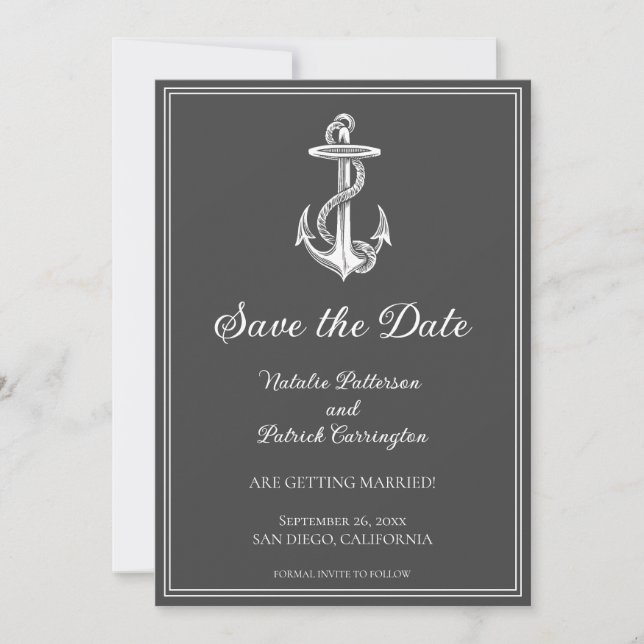Grey Nautical Anchor Save the Date einladen Einladung (Vorderseite)