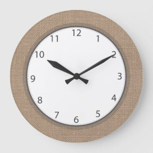 Grey Numbers Rustic Country Burlap Große Wanduhr