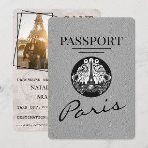 Grey Paris Passport Save the Date