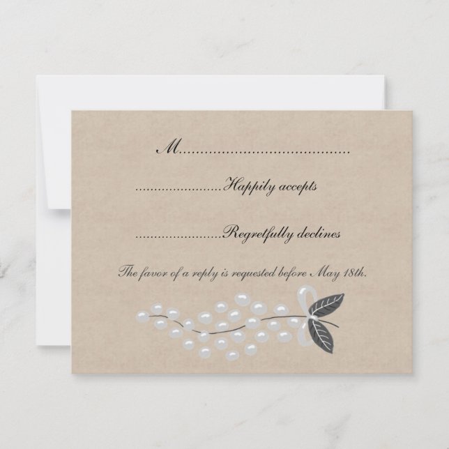 Grey Pearls Parchment Wedding RSVP Karte (Vorderseite)