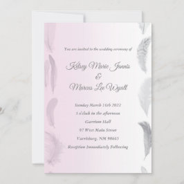 Grey Pink Feather Wedding Einladung