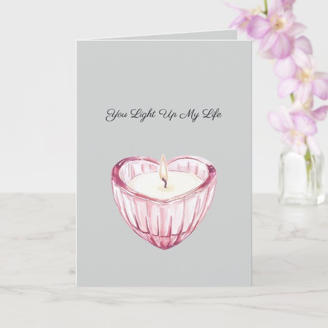 Grey Pink Heart Candle Light up my life Karte (Orchidee)