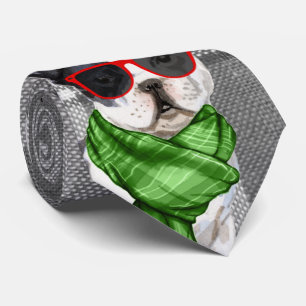 Grey Plaid and a Holiday Boston Terrier Christmas Krawatte