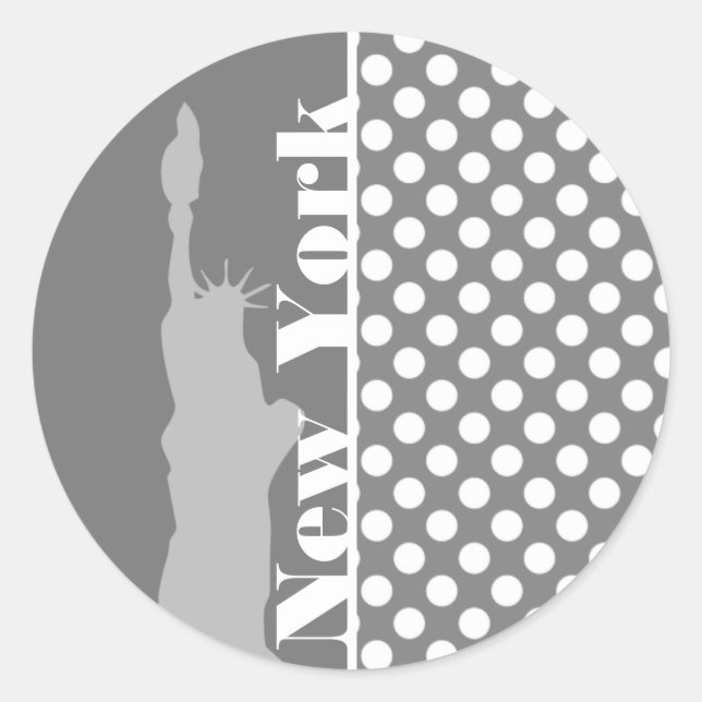 Grey Polka Dots; New York Runder Aufkleber (Vorderseite)