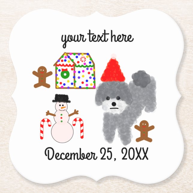 Grey Poodle Christmas #1-2 Paper Untersetzer (Vorderseite)