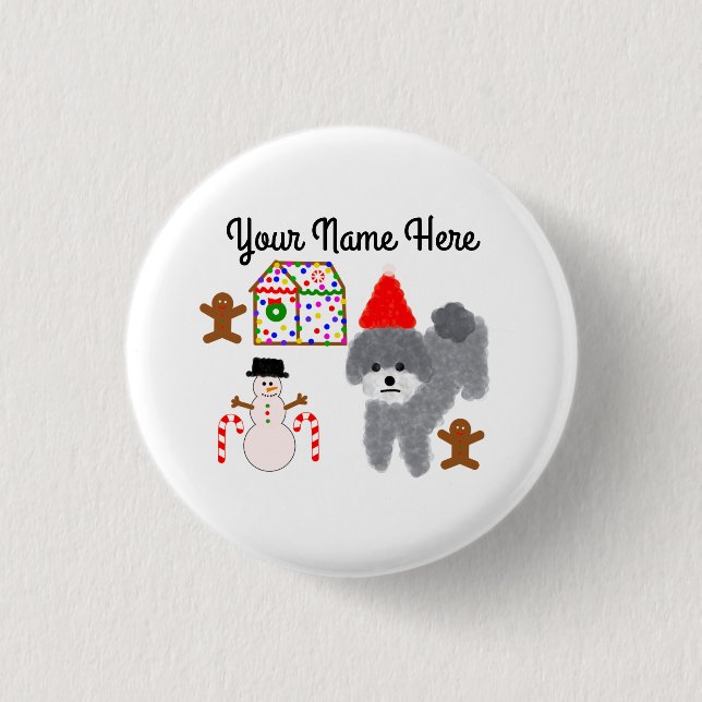 Grey Poodle Christmas #1 Button (Vorderseite)