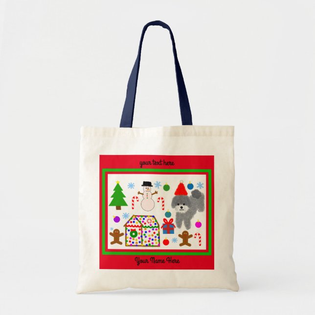 Grey Poodle Christmas #3-2 Tote Bag Tragetasche (Vorne)