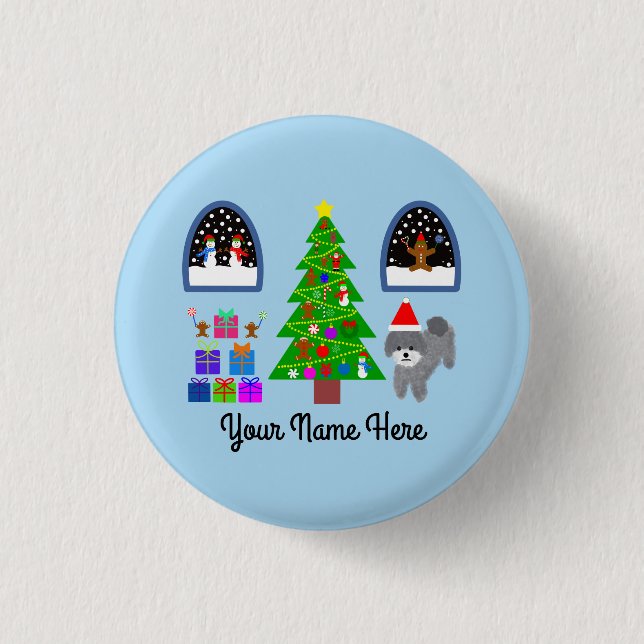 Grey Poodle Christmas #4 Button (Vorderseite)
