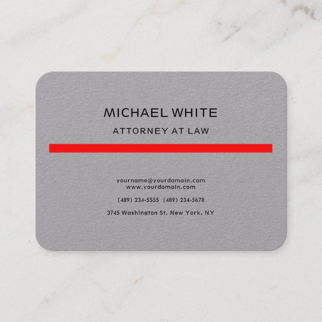 Grey Red Attorney at Law Minimalistisch Beruflich Visitenkarte (Vorderseite)