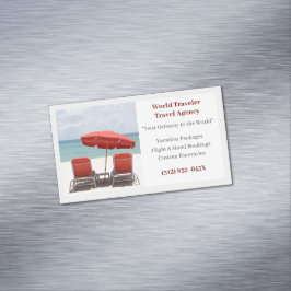 Grey Red Chairs Agency Travel Agent Beach Magnetische Visitenkarte