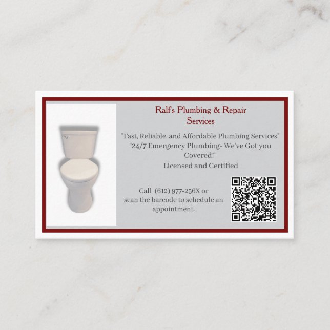 Grey Red  Plumber Toilet  Visitenkarte (Vorderseite)