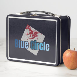 Grey Square with Red Stain and Blue Circle Text Metall Brotdose