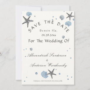Grey Starfish Blue Beach Hochzeit Save the Date Einladung