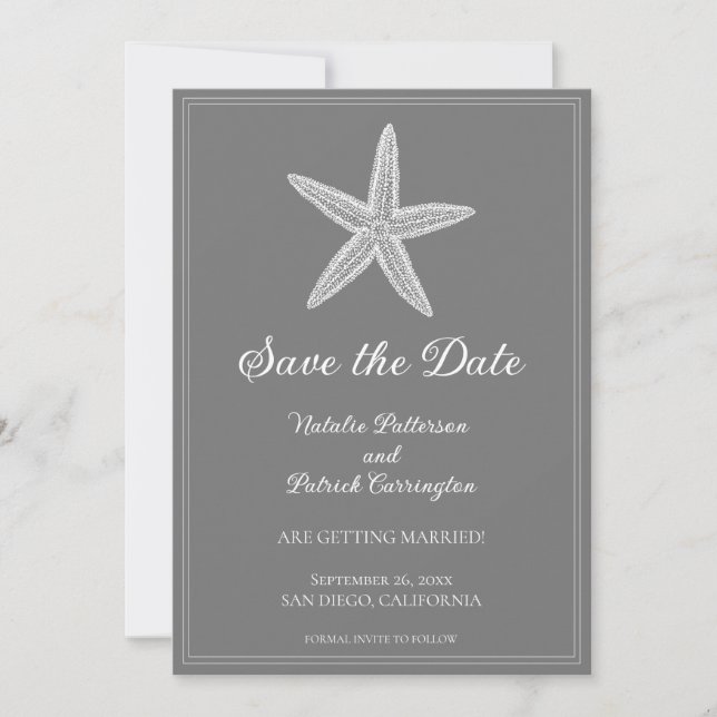 Grey Starfish Save the Date laden Einladung (Vorderseite)