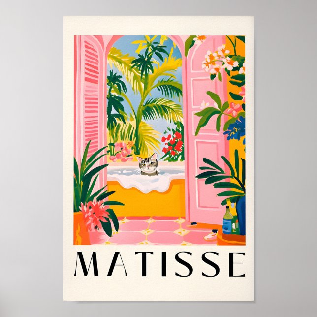 Grey Tabby Cat In einer Badewanne, rosa Badewanne Poster (Vorne)