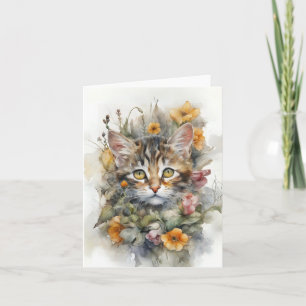 Grey Tabby Cat mit Blume Leere Gruß Karte