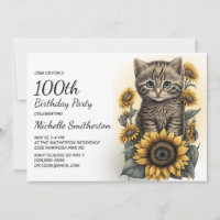 Grey Tabby Kitten Cat Sonnenblumen 100. Geburtstag