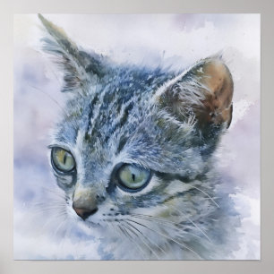 Grey Tabby Kitten Wasserfarben Art Collection Poster