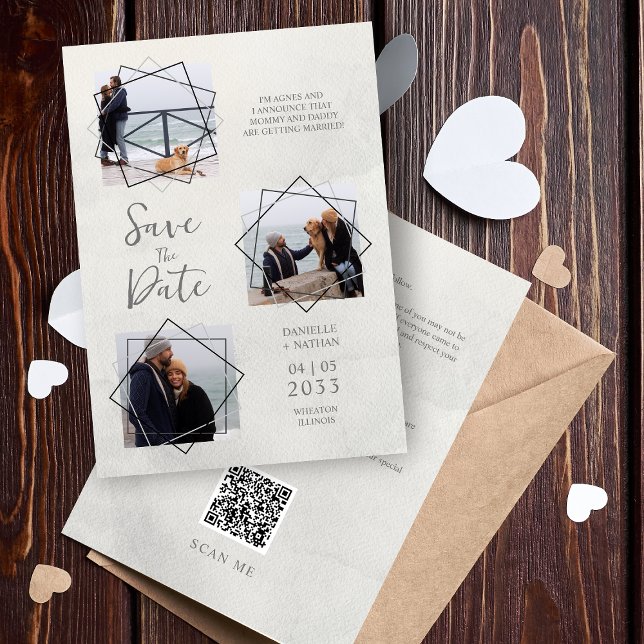 Grey Three Fotos Collage Pet Hund Hochzeit Save The Date (Von Creator hochgeladen)
