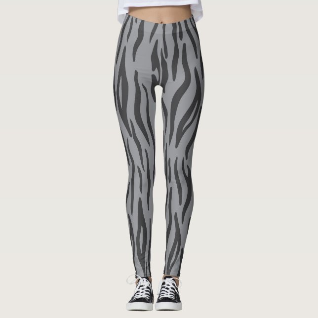 Grey Tiger Animal Print Women's Leggings (Vorderseite)