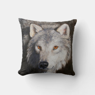 Grey Timber Wolf Face Kissen