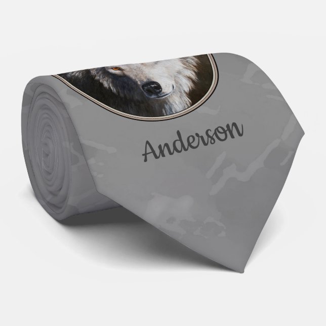 Grey Timber Wolf Face Krawatte (Gerollt)