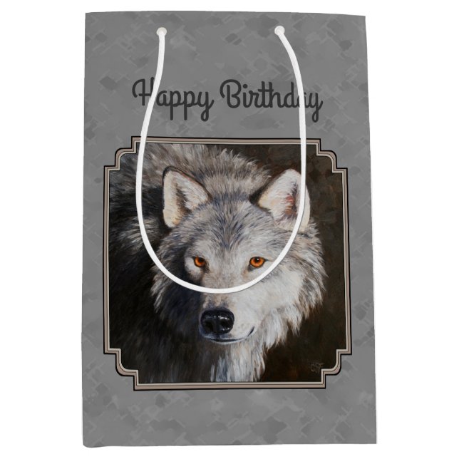 Grey Timber Wolf Face Mittlere Geschenktüte (Vorderseite)