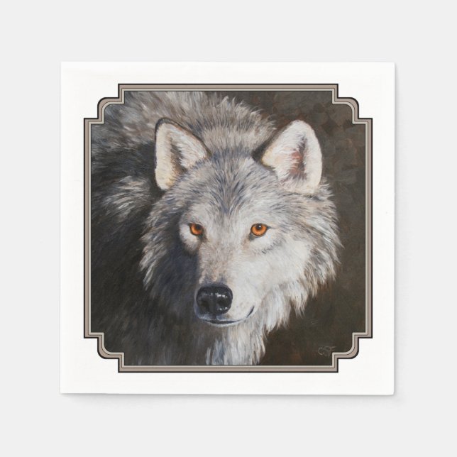 Grey Timber Wolf Face Serviette (Vorderseite)