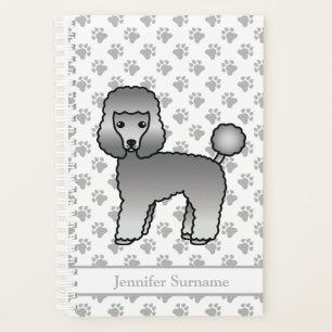 Grey Toy Poodle Cute Cartoon Dog & Text Planer